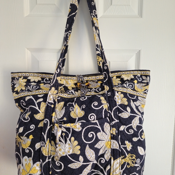 Vera Bradley Handbags - Vera Bradley Black Yellow Button Floral Paisley Tote Bag with Accessories Large